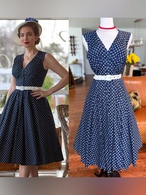 ⚓️ Miss CandyFloss Navy Sailor Retro Midi Dress with White Belt